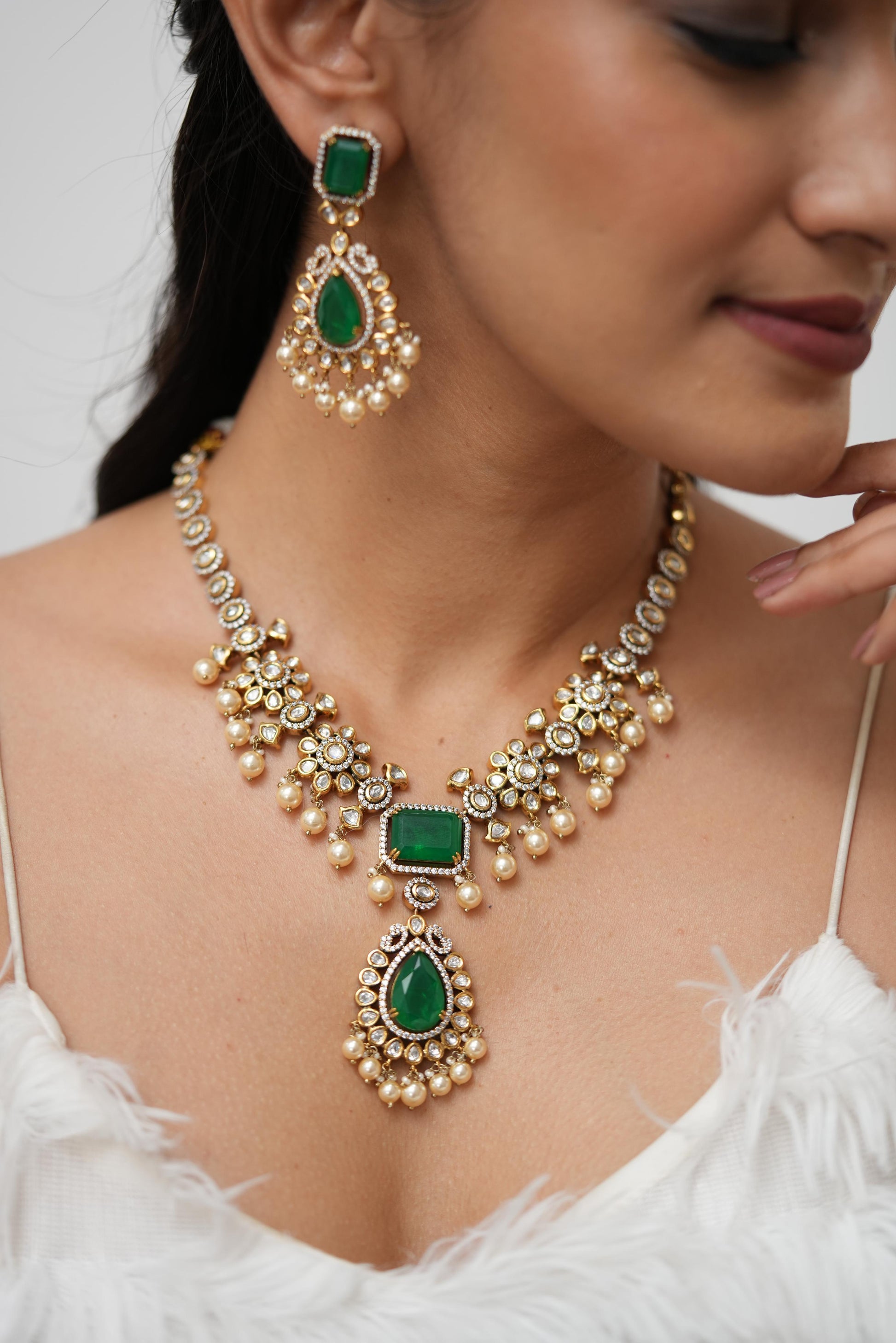 Janaya Moissanite Polki Indian Necklace Set
