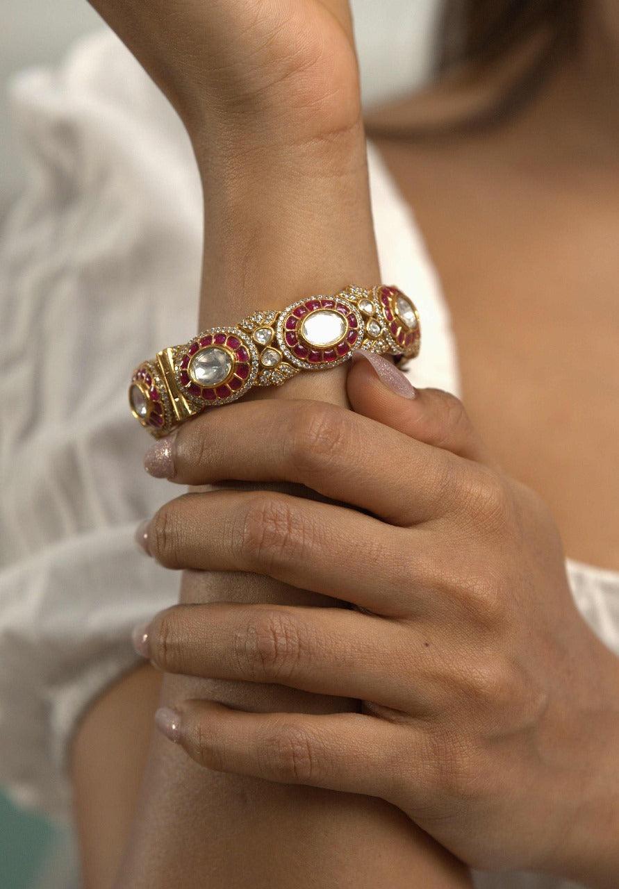 Draupadi Moissanite Polki Rich Mid-Thick Kada | Next To Real