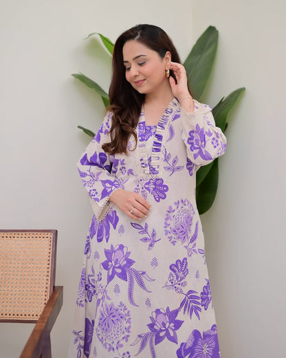 New Printed Kurta Pant Set Blue