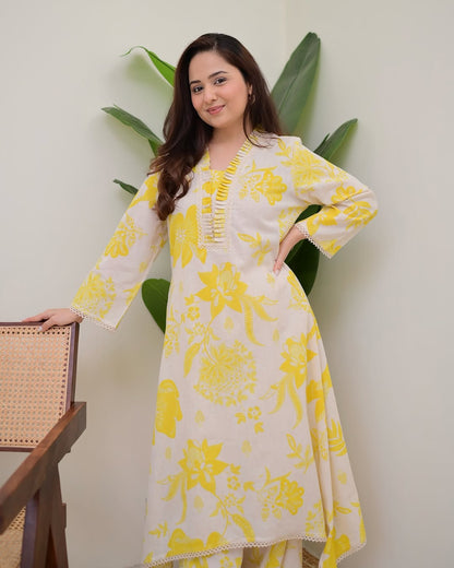New Printed Kurta Pant Set Blue