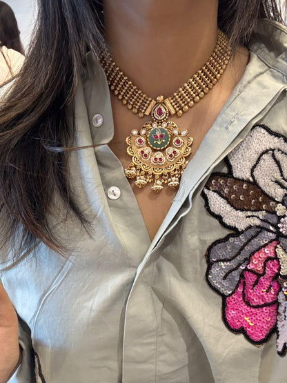 Vanjhoola Gold Necklace Set with Earrings | Sone Pe Suhaga
