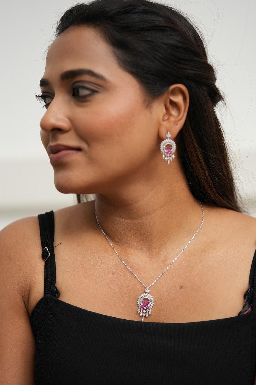 Floral Fall Diamond Delicate Pendant Set