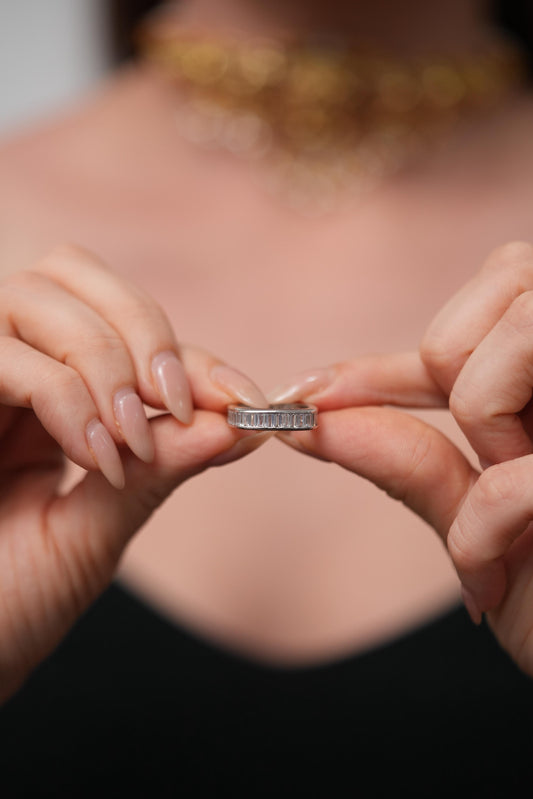 Silent Sparkle Sleek Diamond Baguette Band Ring in Square Shape