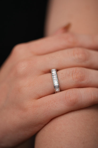 Silent Sparkle Sleek Diamond Baguette Band Ring in Square Shape
