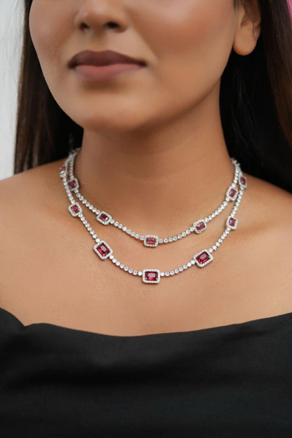 Emery Double Layered Diamond Necklace Set