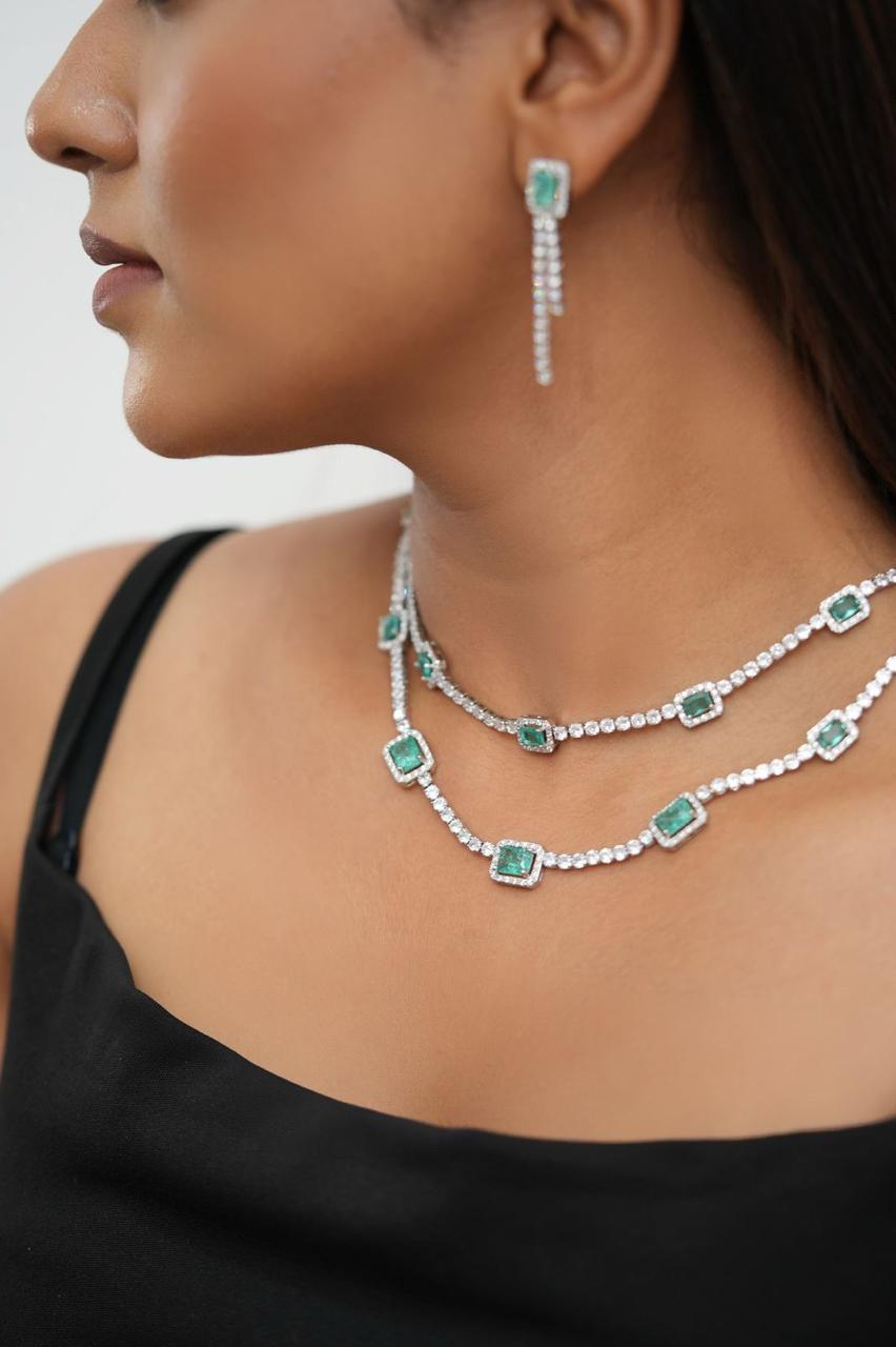 Emery Double Layered Diamond Necklace Set