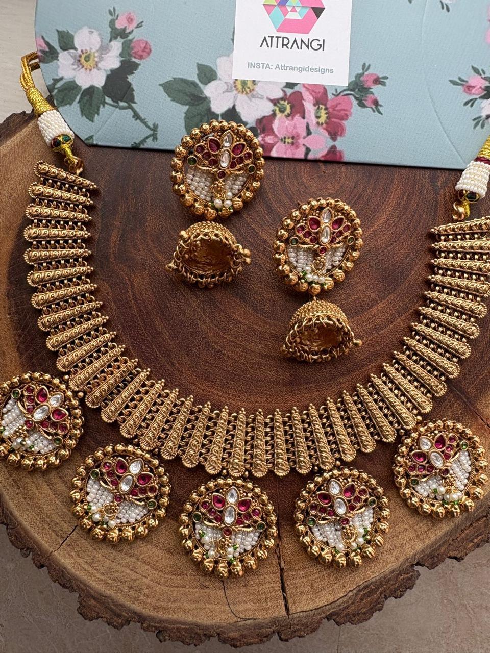 Devika Indian Necklace Set with Gold Jhumkas | Sone Pe Suhaga Collection