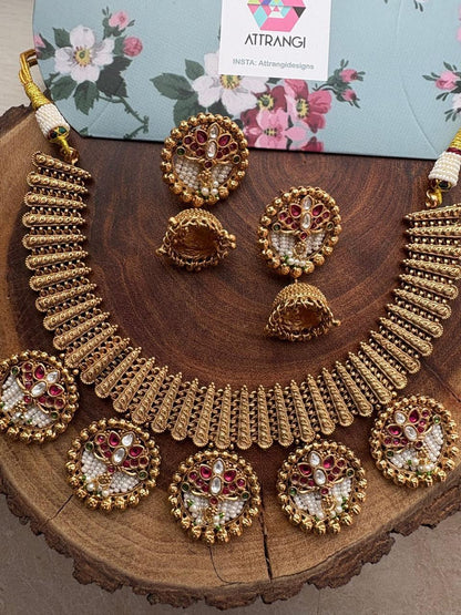 Devika Indian Necklace Set with Gold Jhumkas | Sone Pe Suhaga Collection