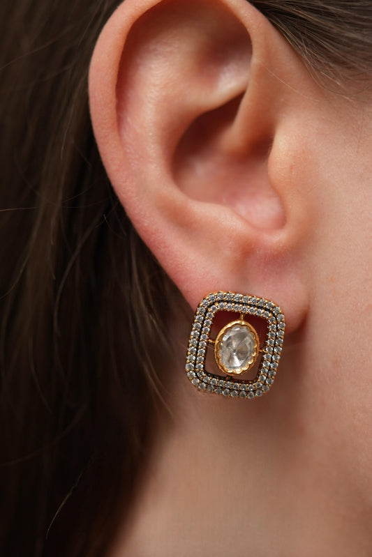 Vanya Polki Moissanite Small Studs | Antique Gold Collection