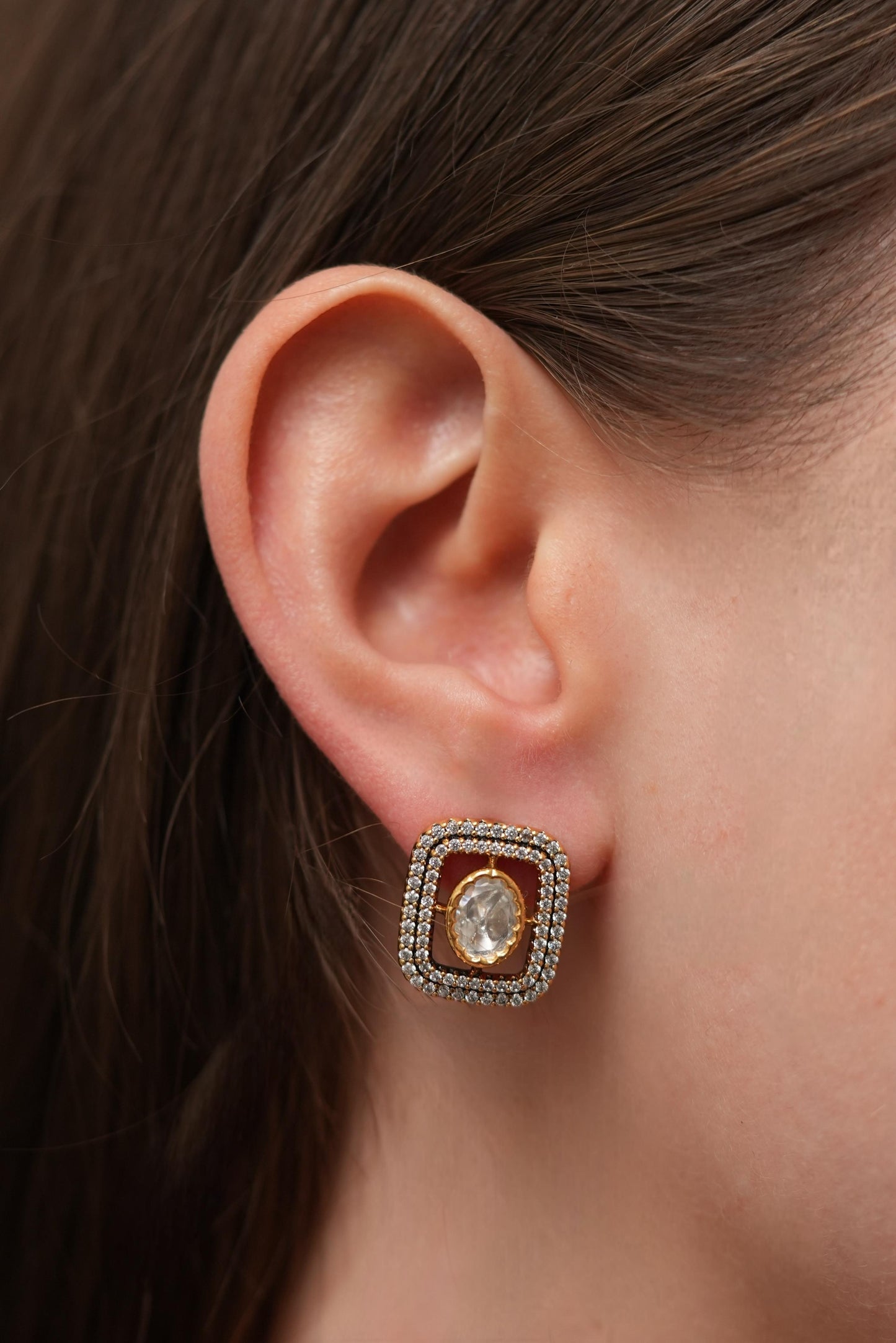 Vanya Polki Moissanite Small Studs | Antique Gold Collection