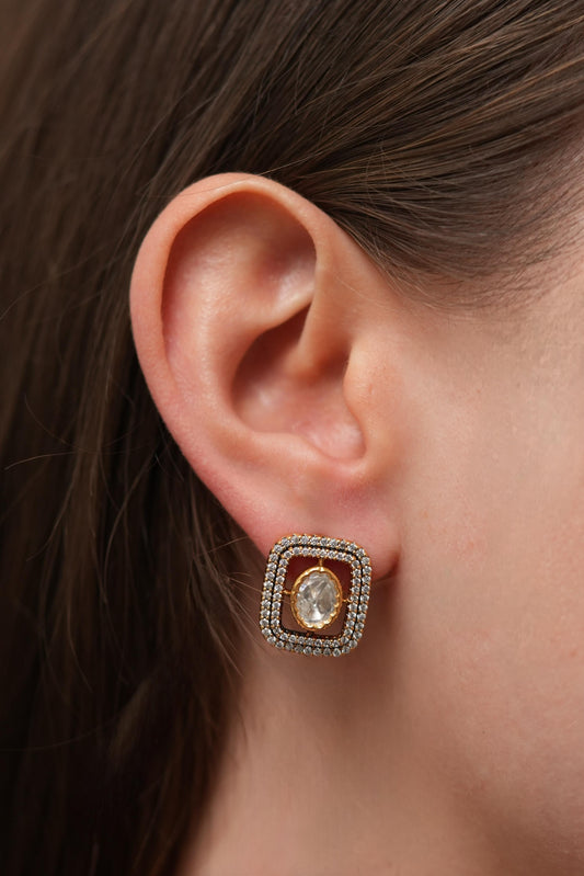 Vanya Polki Moissanite Small Studs | Antique Gold Collection