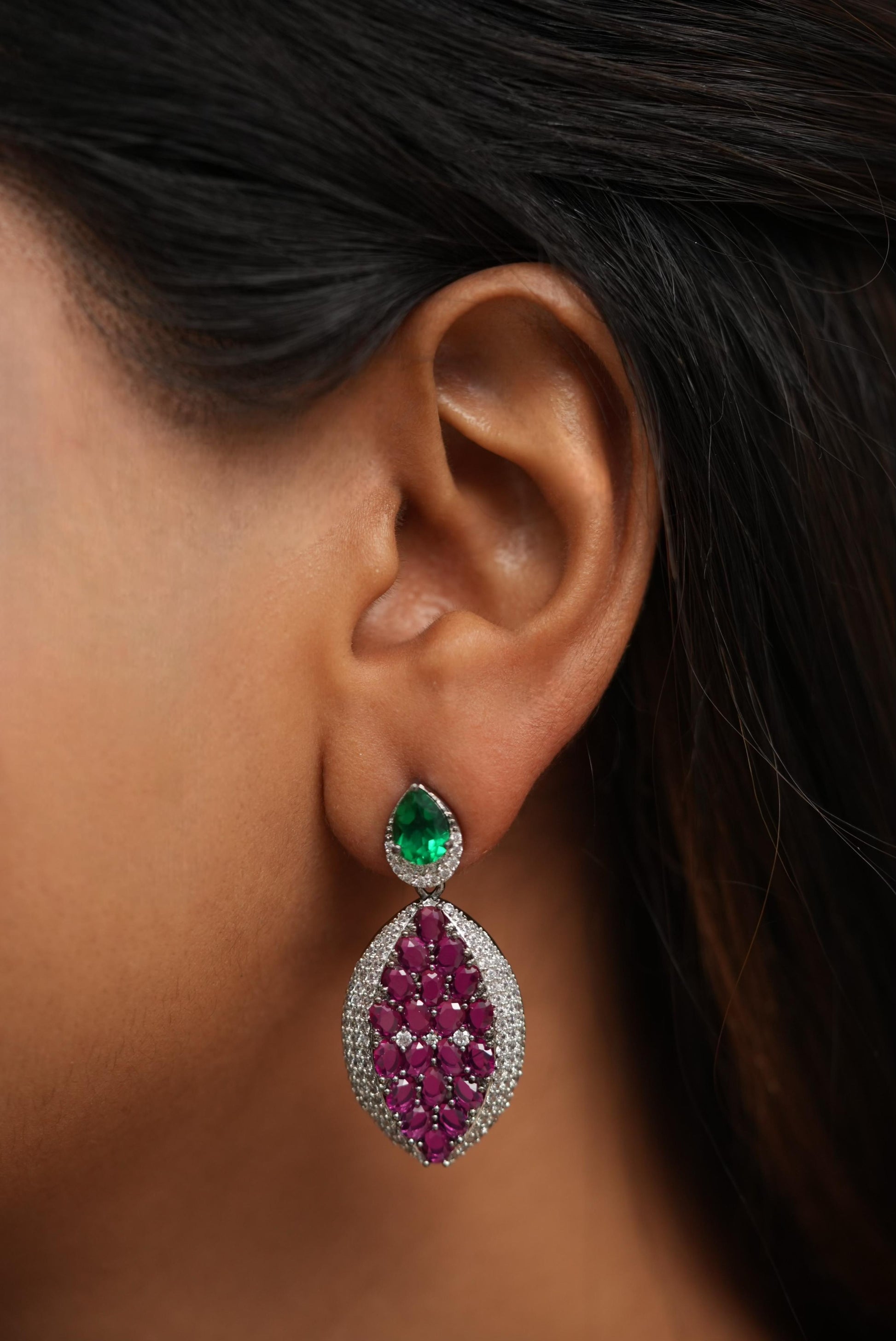 Raspberry Blush Mid-Sized Emerald Diamond Earrings