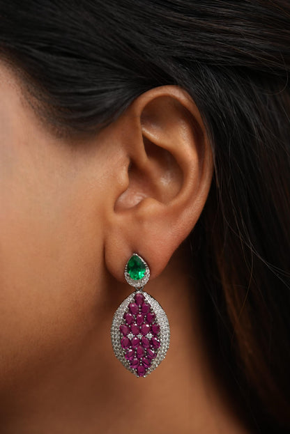 Raspberry Blush Mid-Sized Emerald Diamond Earrings