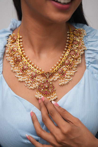 Jeevitha South Indian Guttapusalu Necklace | Kemp Katha ~ Rich Temple Jewellery