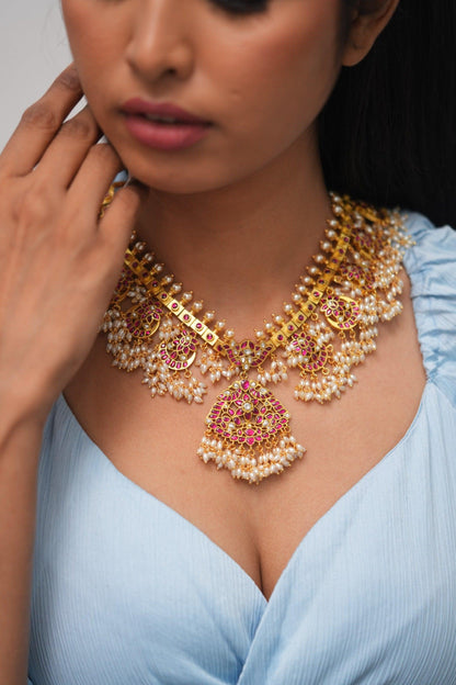 Jeevitha South Indian Guttapusalu Necklace | Kemp Katha ~ Rich Temple Jewellery