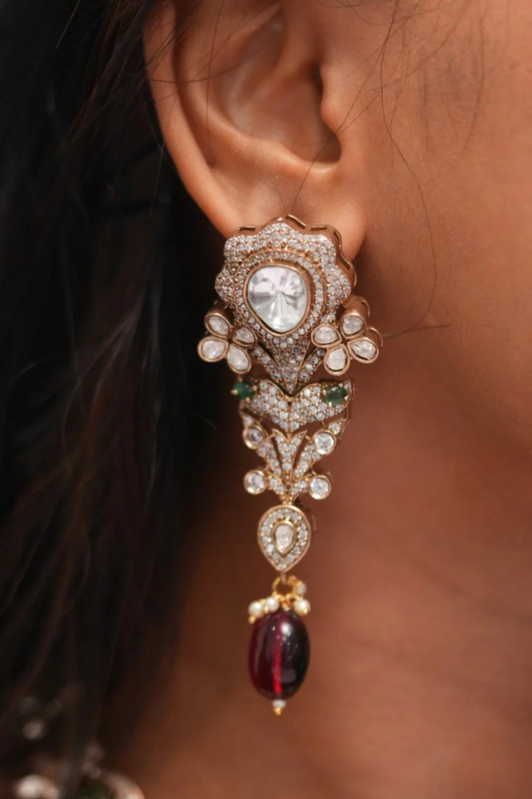 Madhuri Royal Emerald Floral Necklace Set