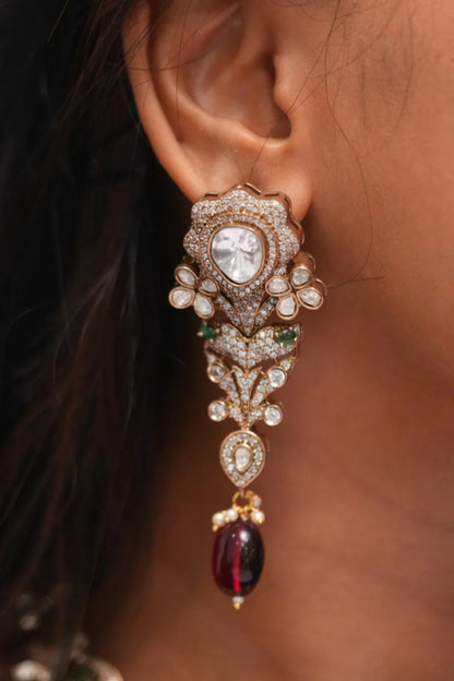 Madhuri Royal Emerald Floral Necklace Set