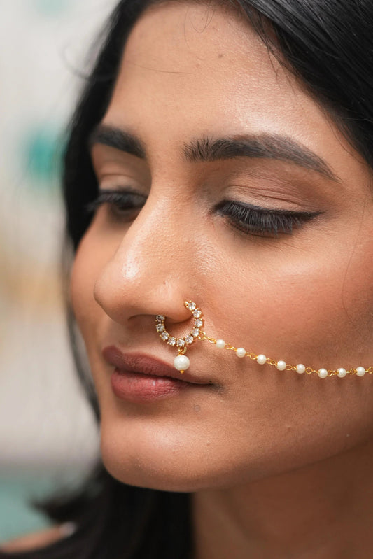 Gracy Small Diamond Nath with Pearl Drop