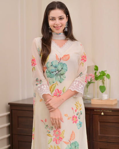 New Printed Kurta Pant Set Blue