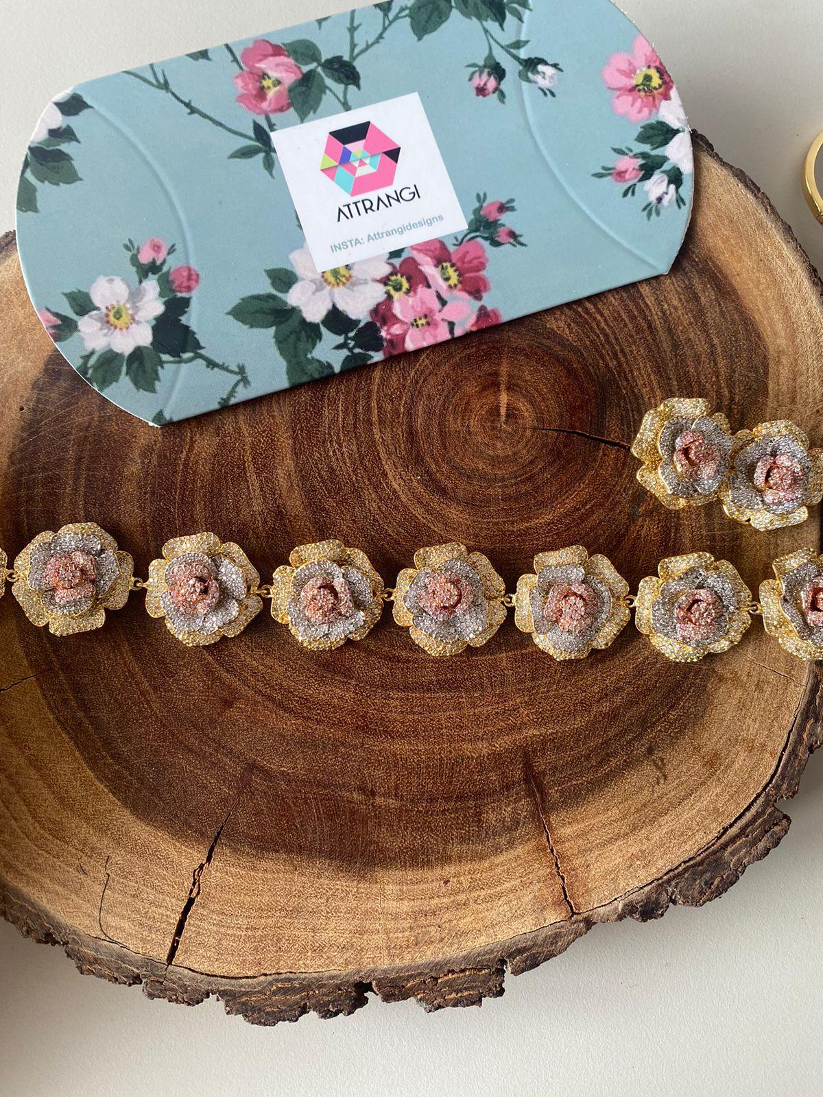 Tri Polish Rose Diamond Choker | Necklace Set