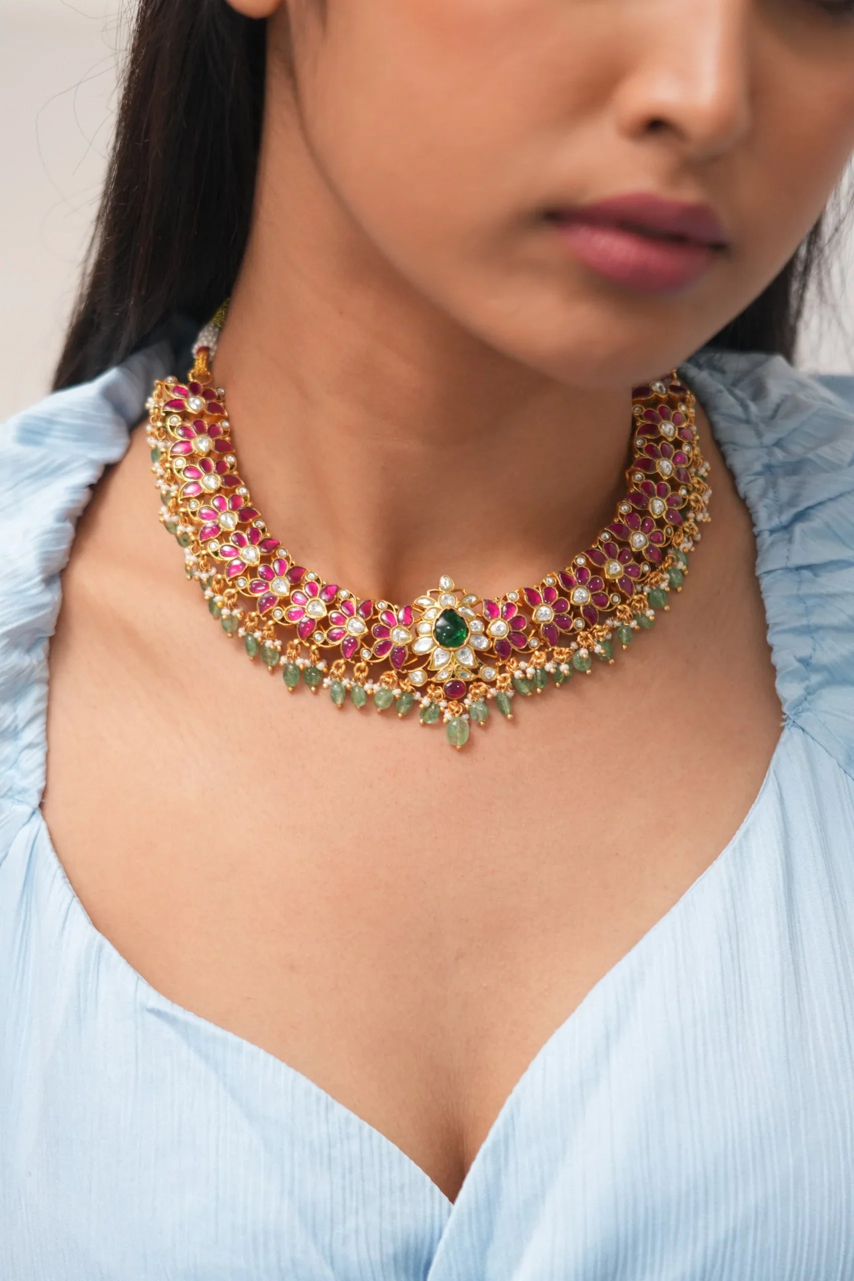 Harshini South Indian Necklace | Kemp Katha ~ Rich Temple Jewellery