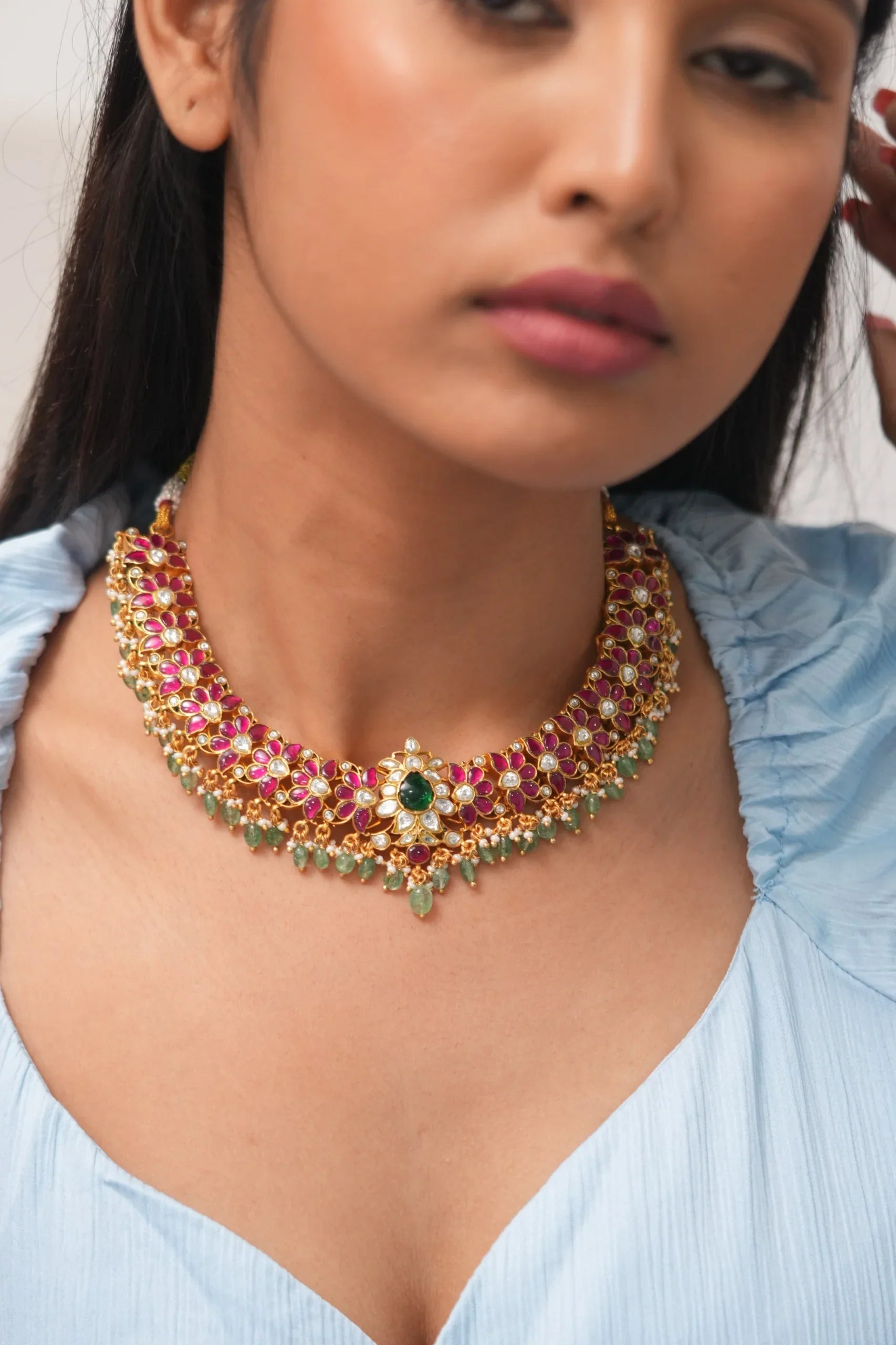 Harshini South Indian Necklace | Kemp Katha ~ Rich Temple Jewellery