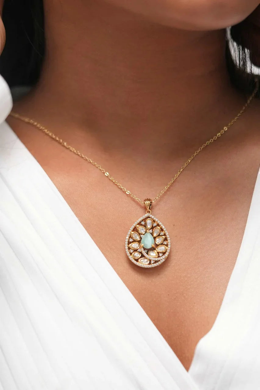 Raveena Moissanite Gold Polki Pendant Set