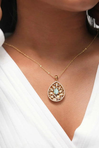 Raveena Moissanite Gold Polki Pendant Set