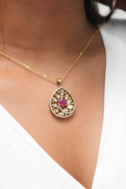 Raveena Moissanite Gold Polki Pendant Set