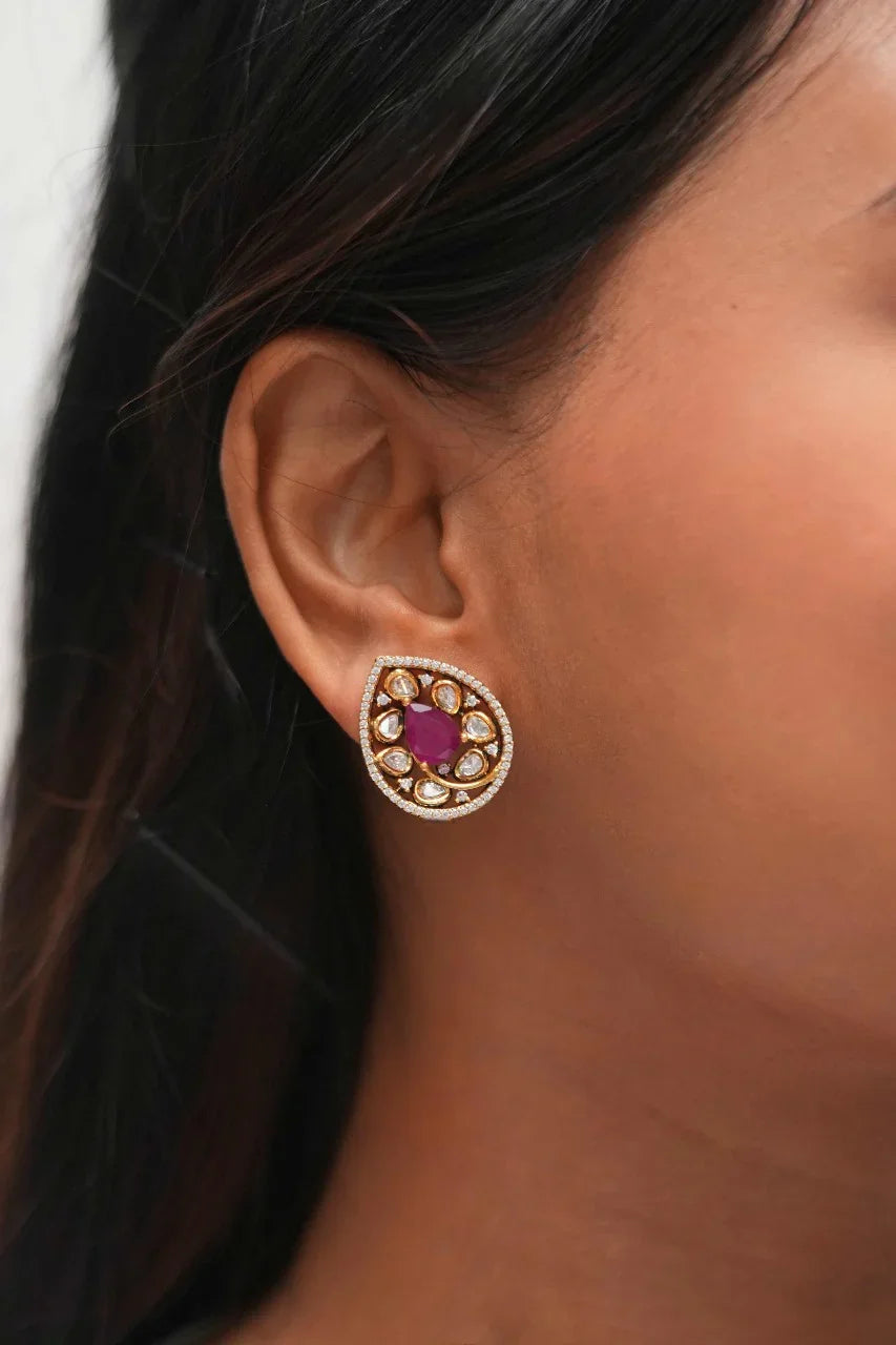 Raveena Moissanite Gold Polki Pendant Set