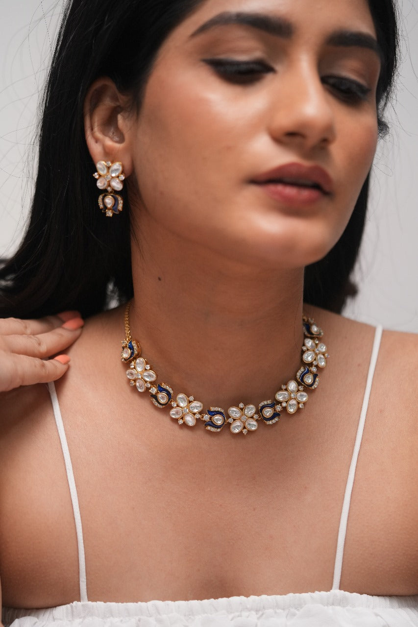 Pihu Meenakari polki Dainty Necklace| Choker Set