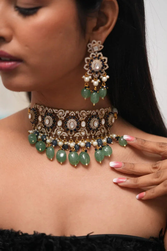 Peacock Mid Sized Heavy Polki Choker Set