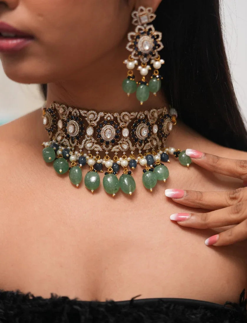 Peacock Mid Sized Heavy Polki Choker Set