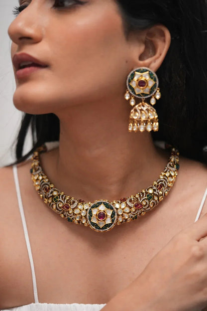 Aadhya Designer Polki Moissanite Hasli with Jhumka