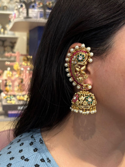 Piya Polki Earcuff Indian Gold Jhumka