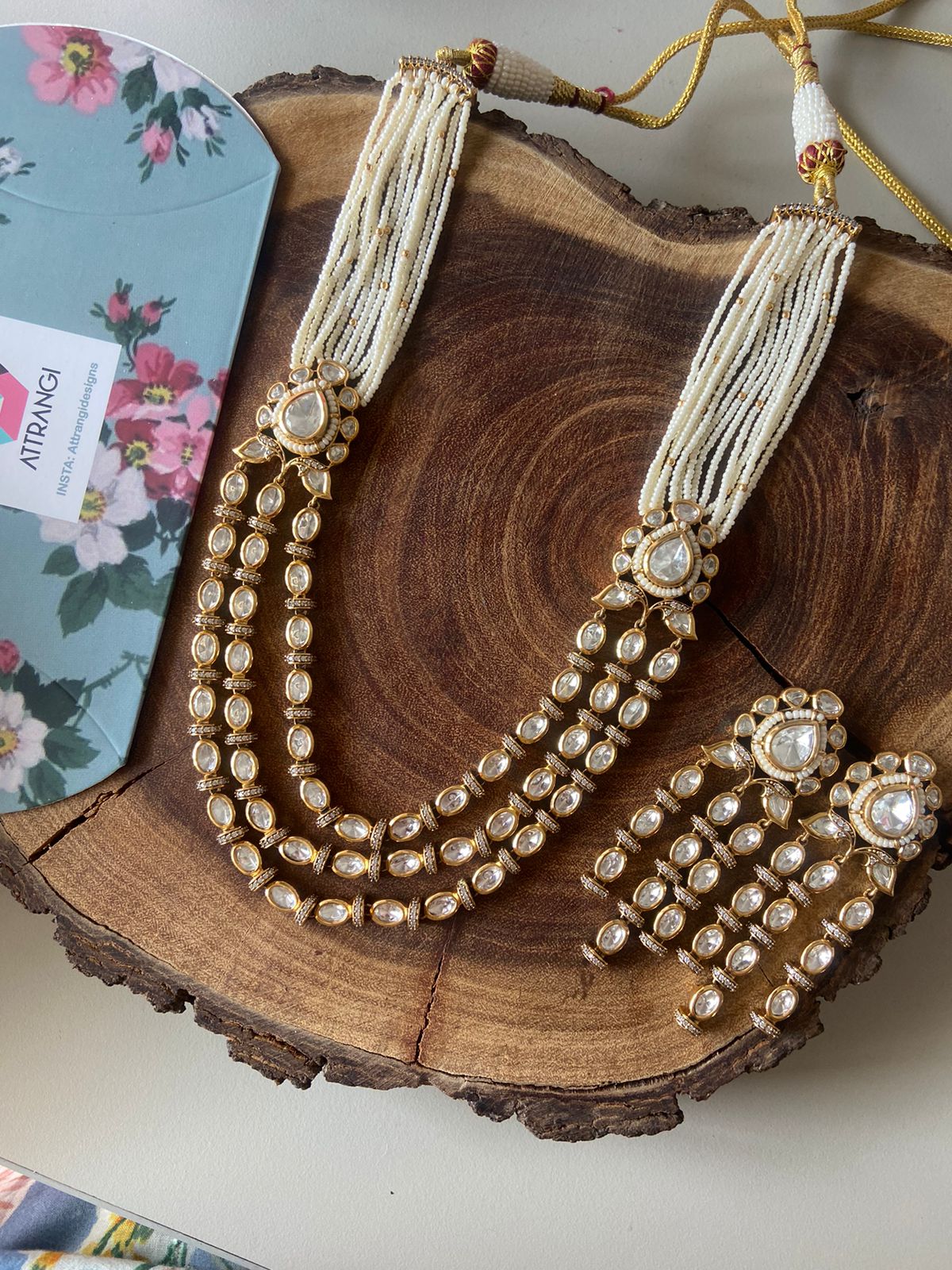 Srilekha 3 Layer Moissanite Polki Necklace Set