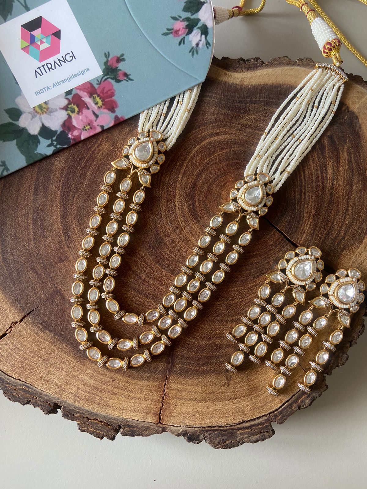 Srilekha 3 Layer Moissanite Polki Necklace Set