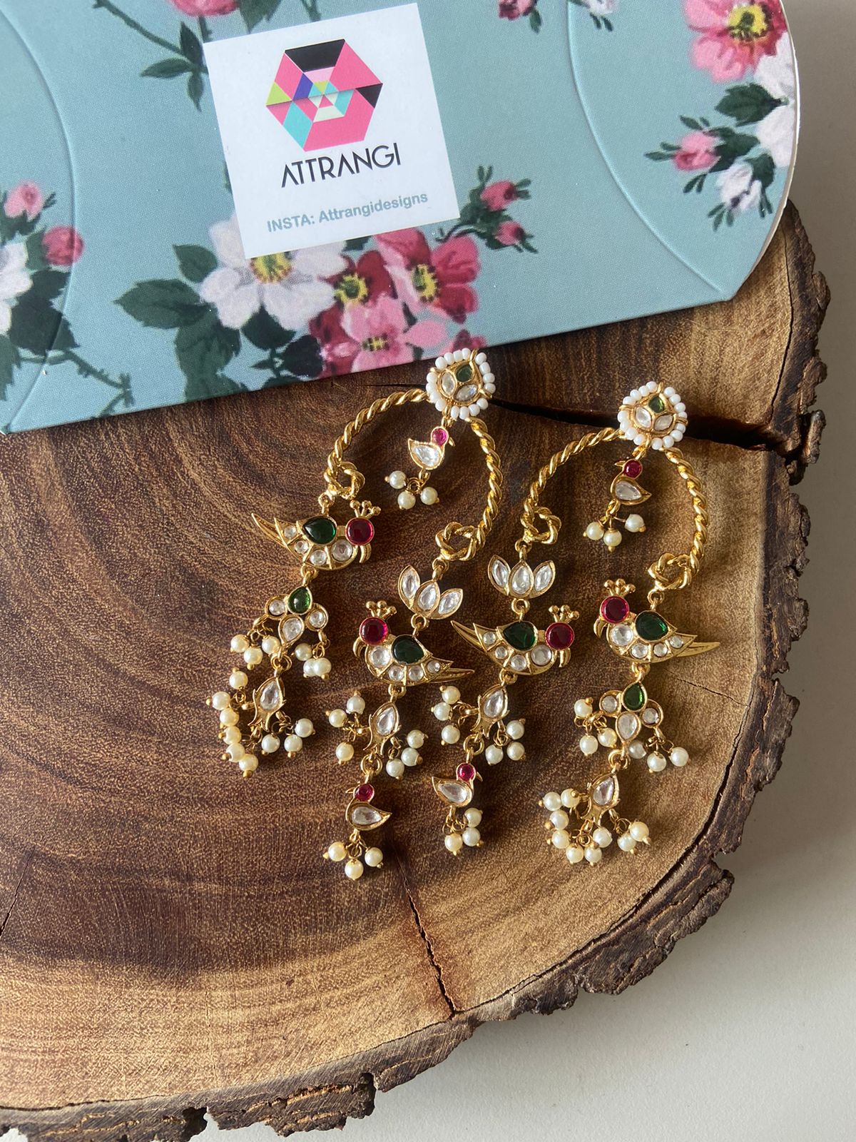 Chidiya Udd Long Polki Light weight Earrings