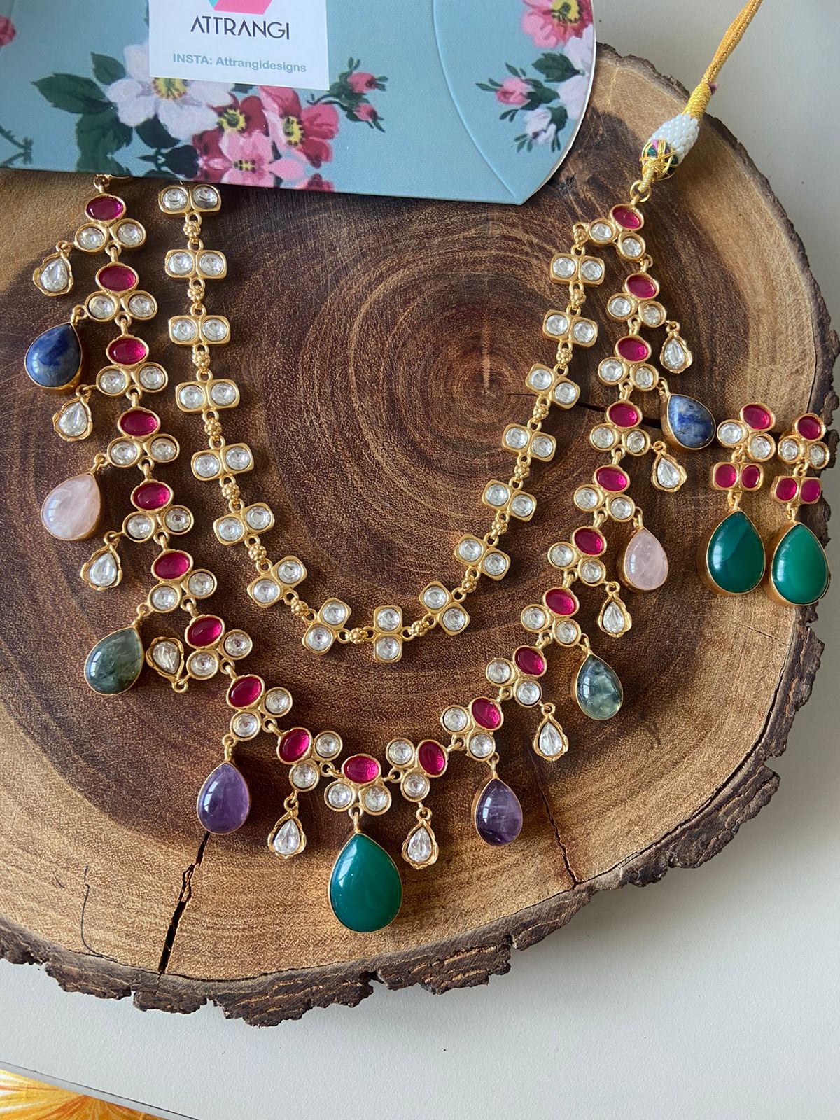 Akshita Double Layer Pastel Polki Multi Coloured Set| GemZ