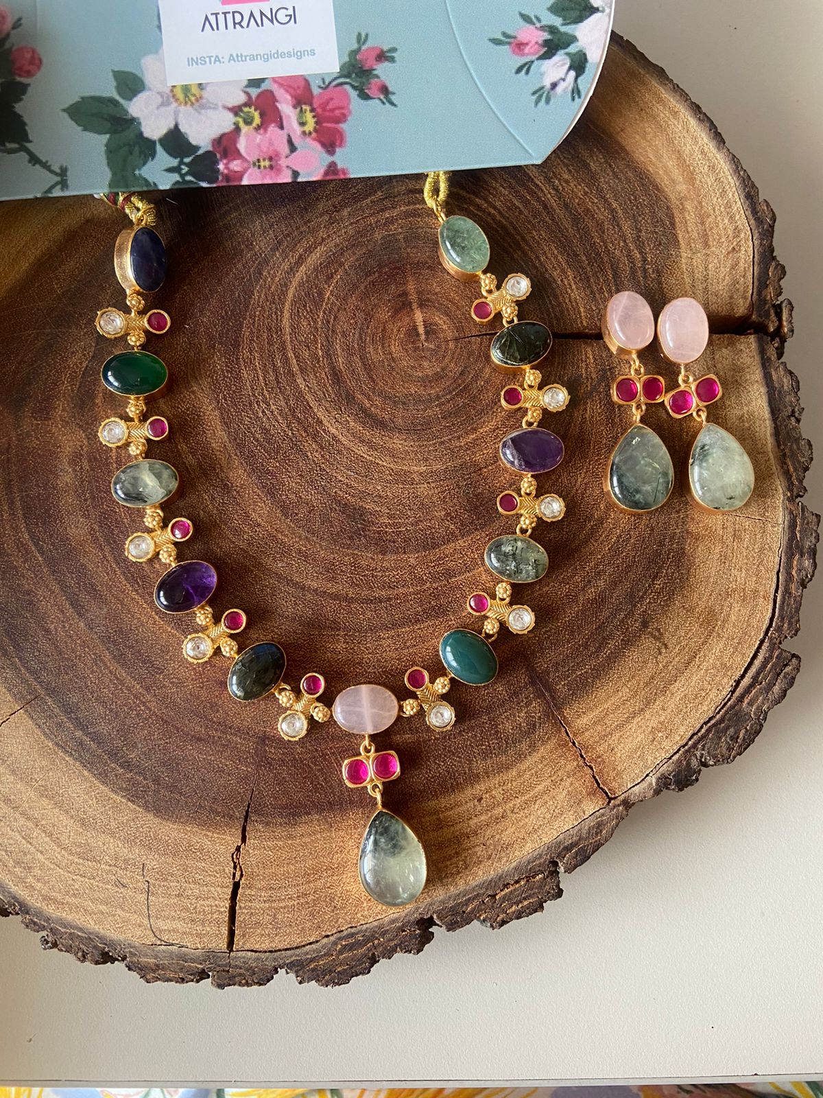 Classic Megha pastel Multicoloured Polki Set | GemZ