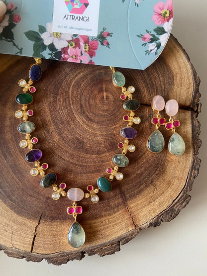 Classic Megha pastel Multicoloured Polki Set | GemZ