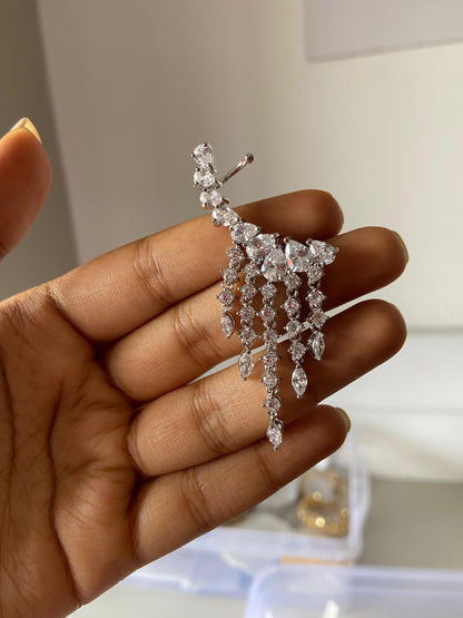 Pair of Diamond Dangling Earcuff Earrings