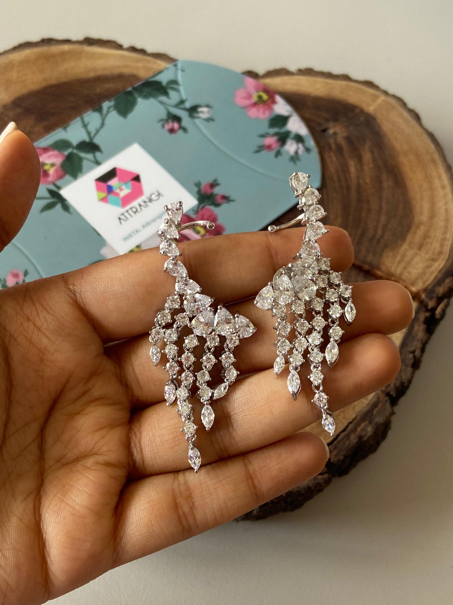 Pair of Diamond Dangling Earcuff Earrings