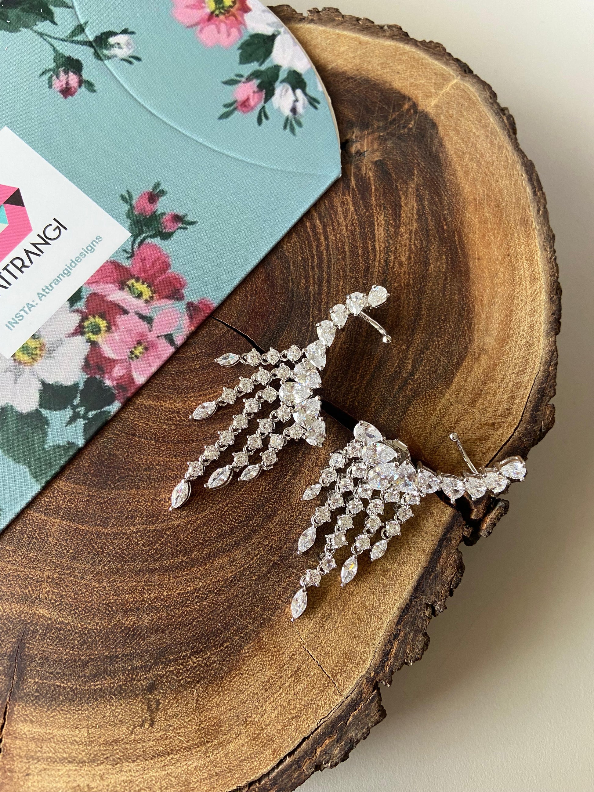 Pair of Diamond Dangling Earcuff Earrings