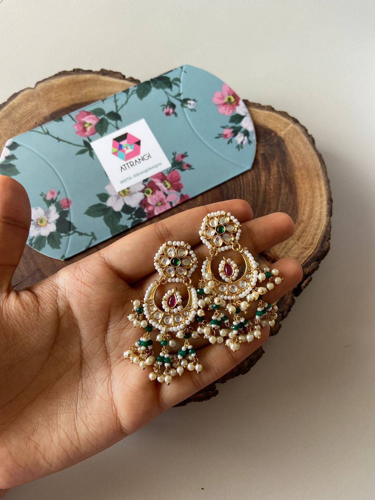 Mini Small Sized Polki Chandbali | Indian Earring
