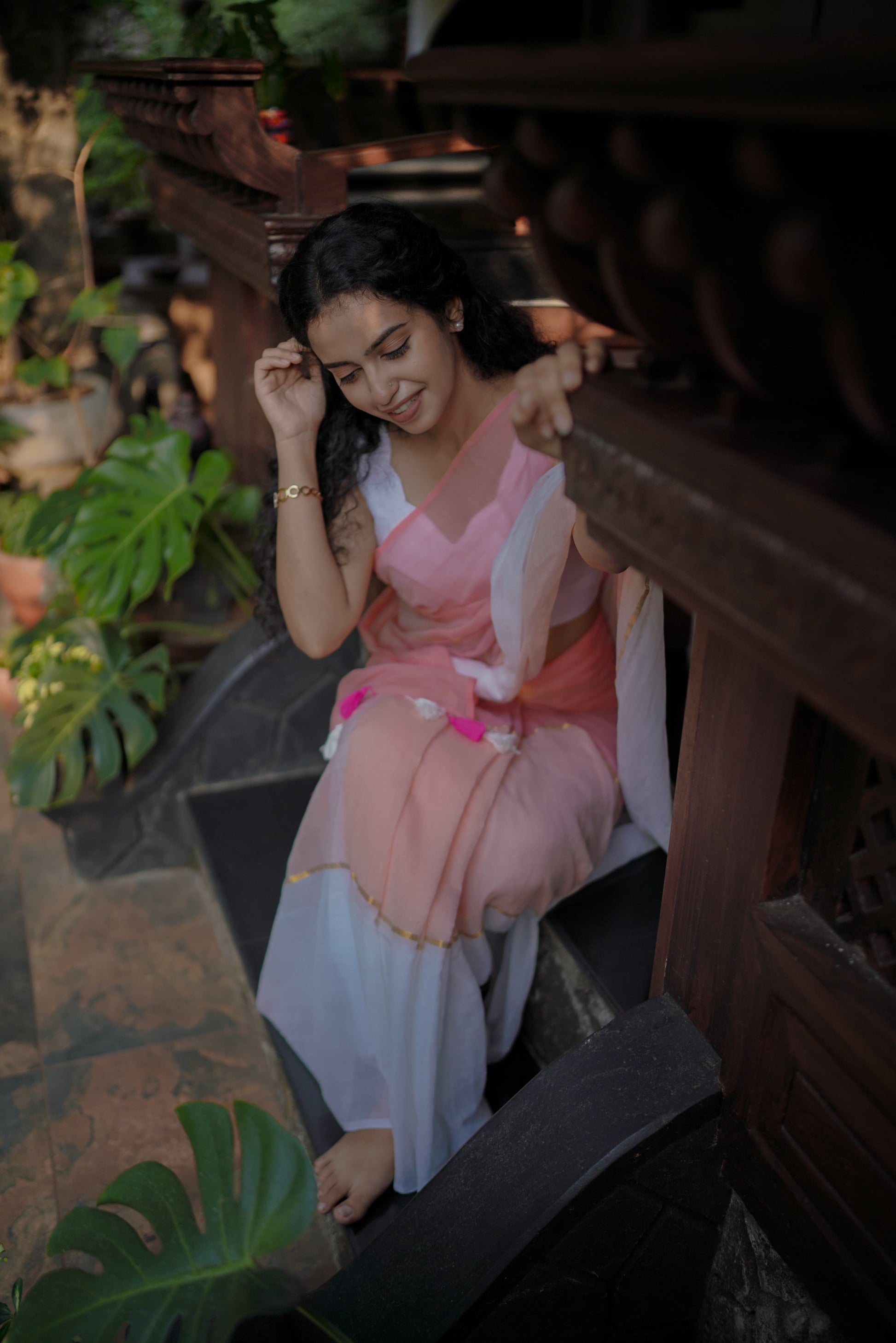 Woven Mul Cotton Handloom Saree - Pink Ombre