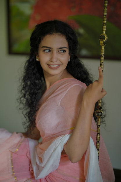 Woven Mul Cotton Handloom Saree - Pink Ombre