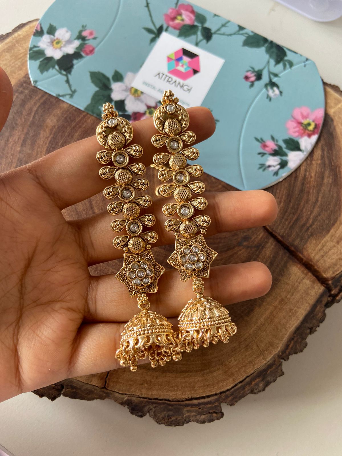 Kusum Gold Small Jhumka with Heavy Kannauti | Earchain