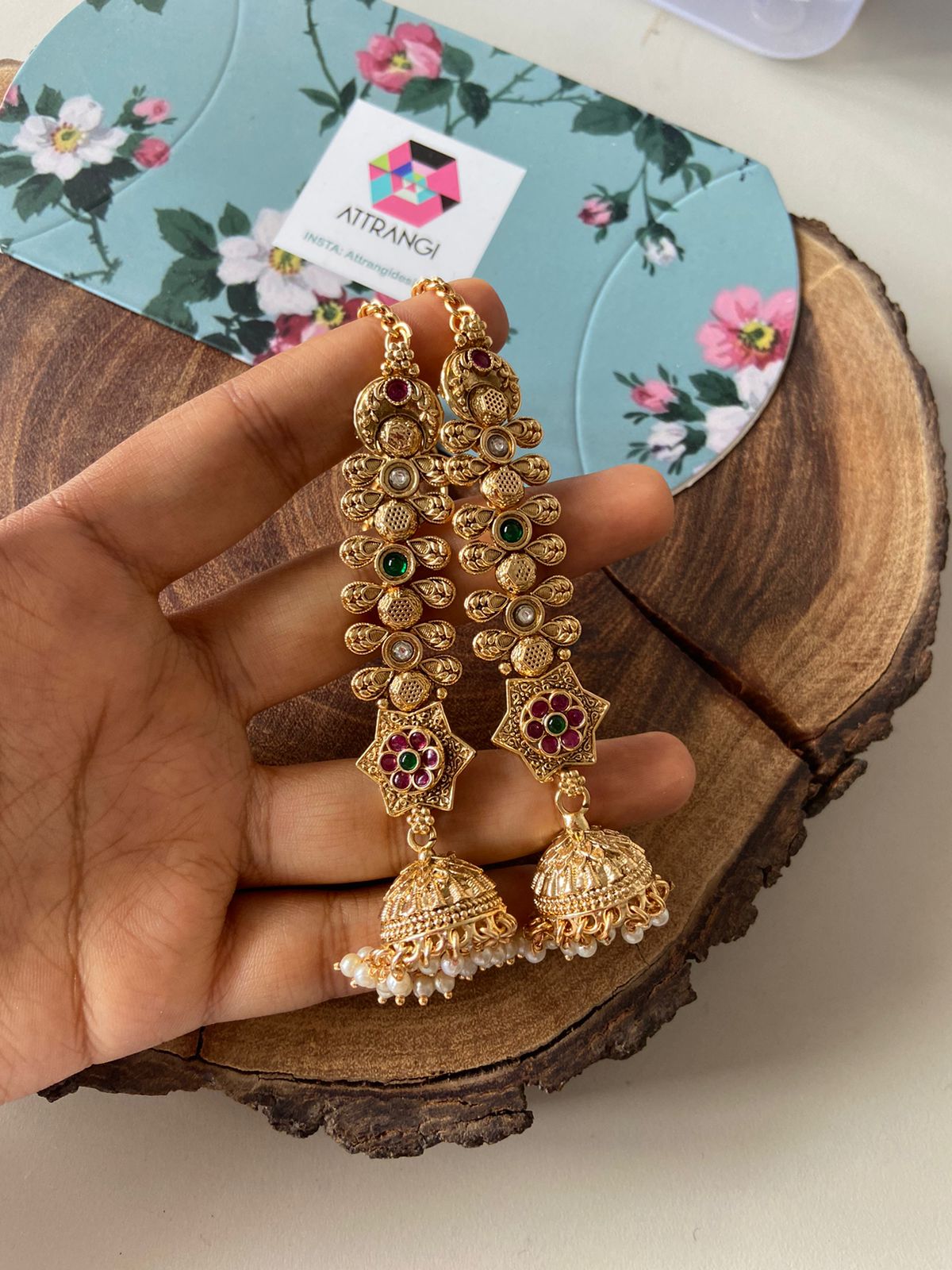 Kusum Gold Small Jhumka with Heavy Kannauti | Earchain