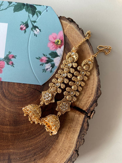 Kusum Gold Small Jhumka with Heavy Kannauti | Earchain